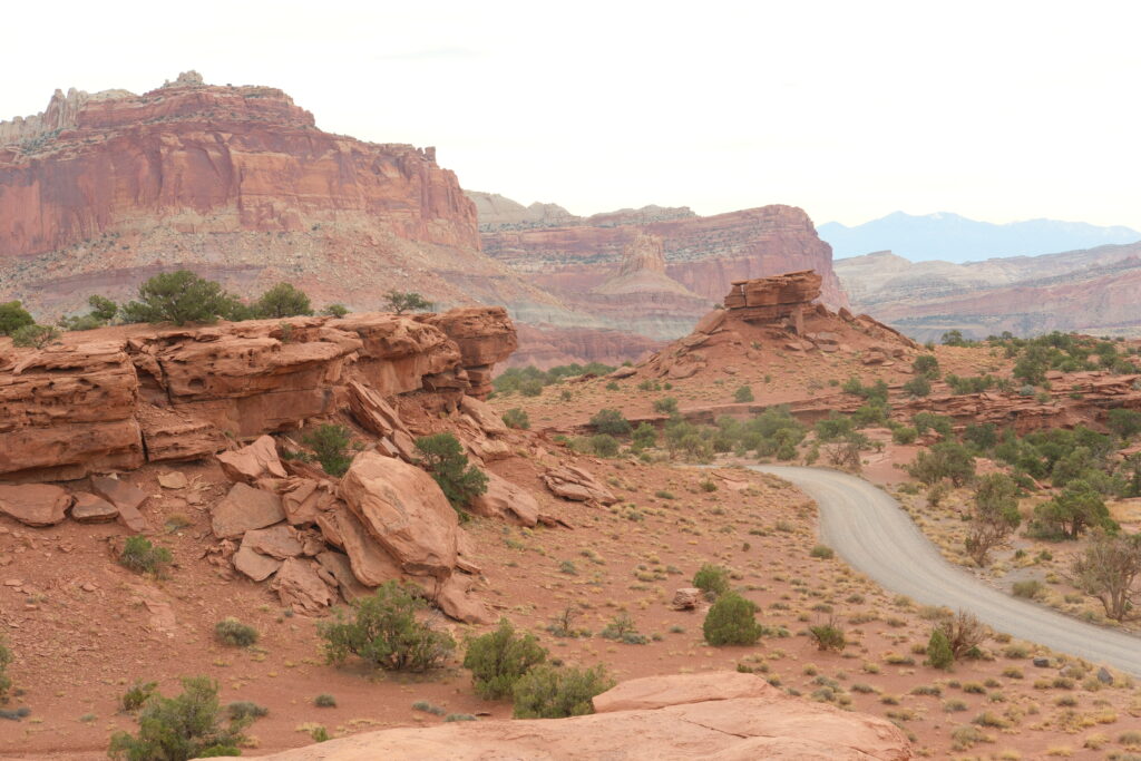 Landscape shot of the red rock formations of Capitol Reef 