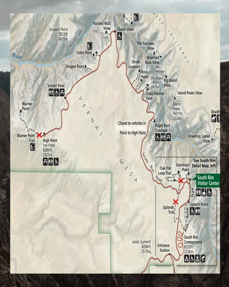 Black Canyon Map with Red X marking where dogs cannot go