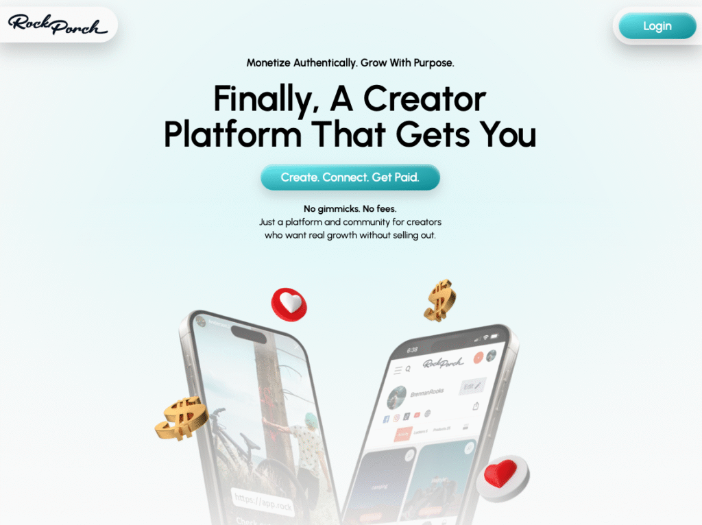 A screenshot of RockPorch home page