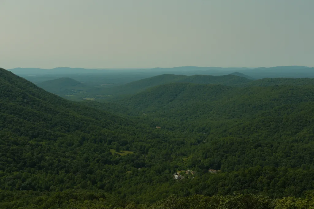 Shenandoah National Park Overlook Views on a hazy summer day.
