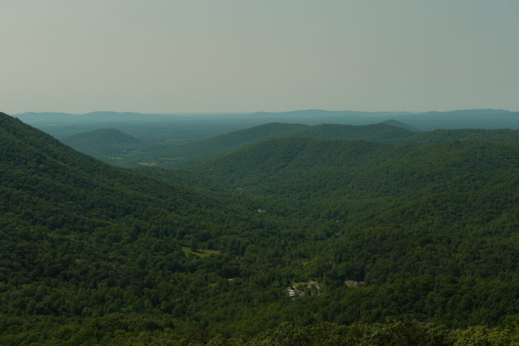 Shenandoah National Park Overlook Views on a hazy summer day.